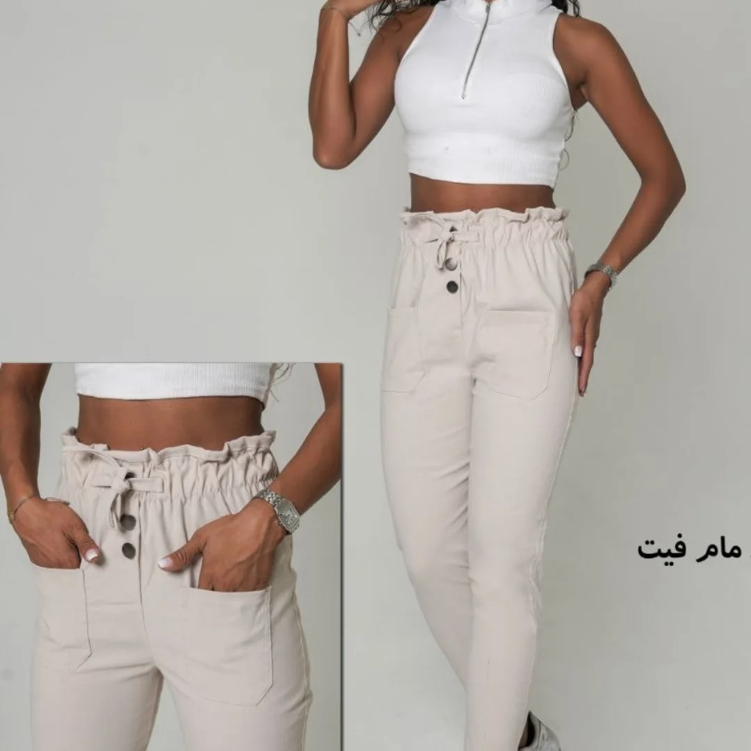 شلوار مام فیت کمر کش